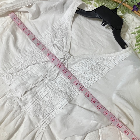White Lace Embroidered Boho 3/4 Sleeves Top size M - Picture 3 of 5